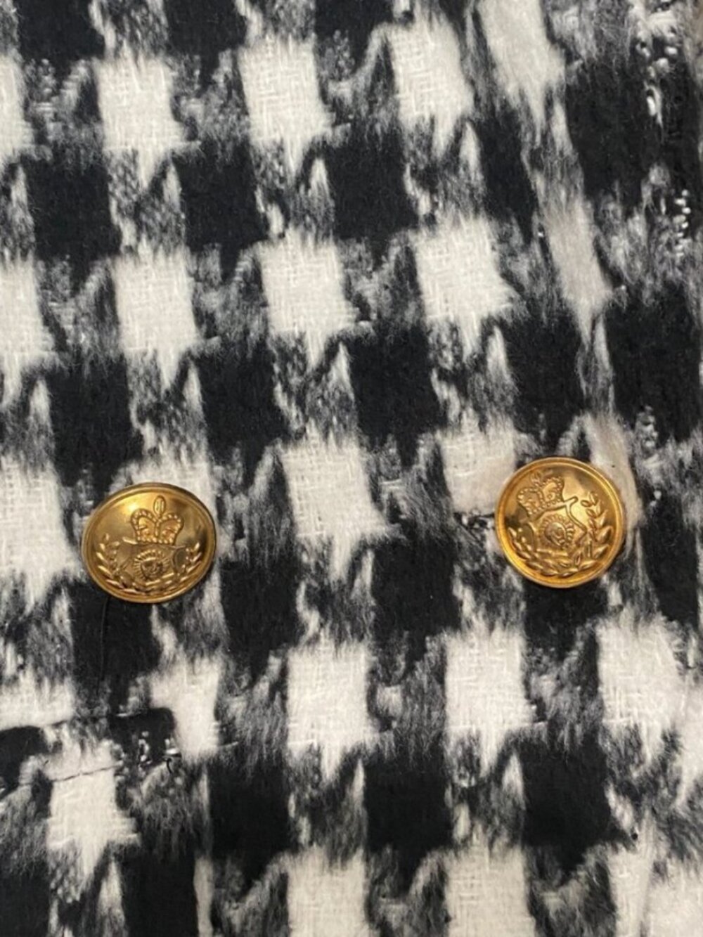NWOT HYFVE Houndstooth Blazer Gold Hardware Long Sleeves "Very Chanel" B&W Small - Picture 4 of 8